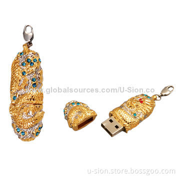 Gold-plated USB Flash Drives with jewelry, OEM/ODM Orders Welcomed, Suitable for Promotional Gifts